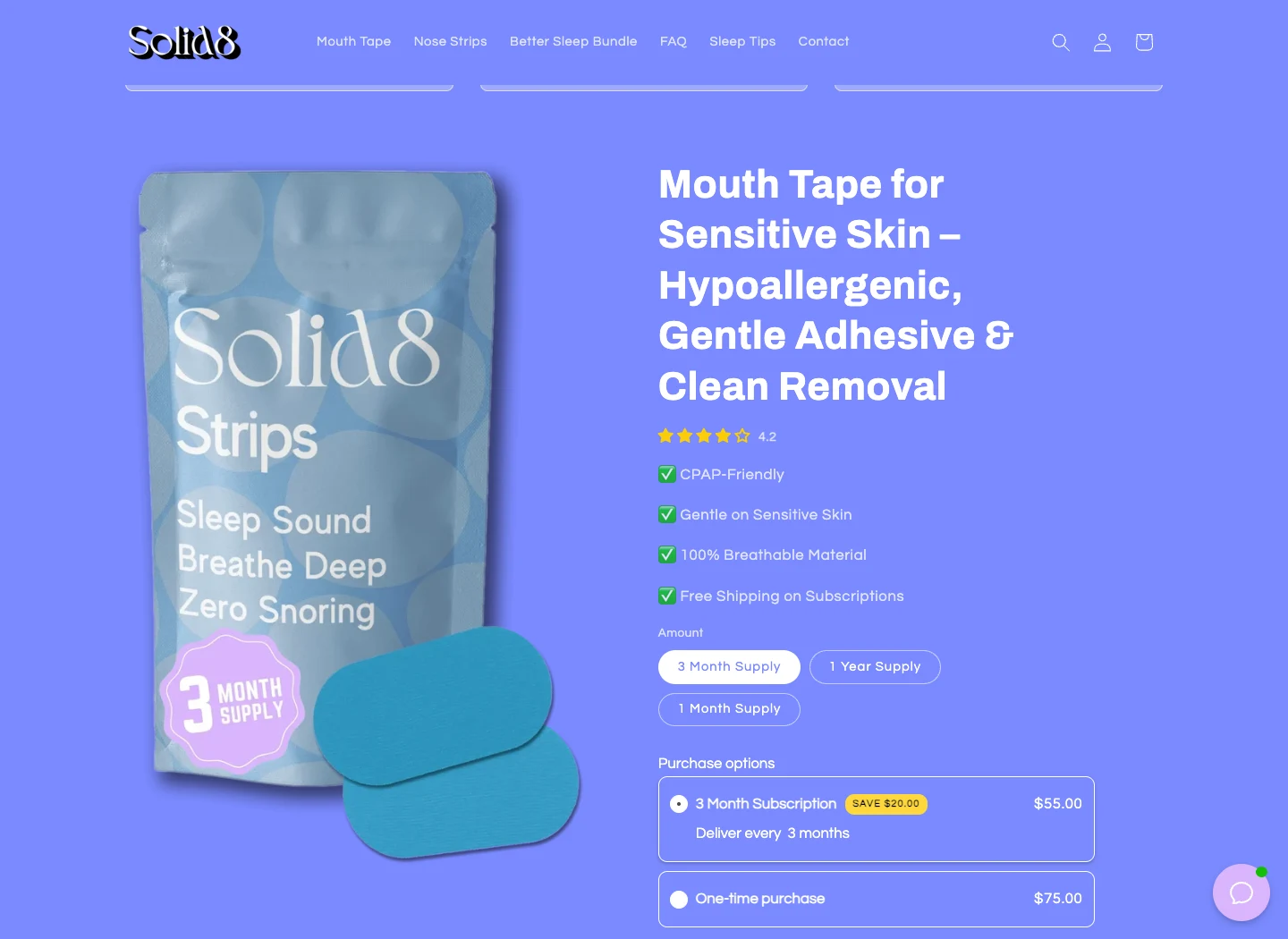 Solid8 Shopify product page with subscription and one-time purchase options